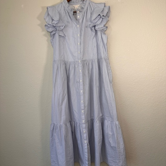 Carlson Blue Striped Dress with Ruffle Sleeves Women's Large - Picture 2 of 9